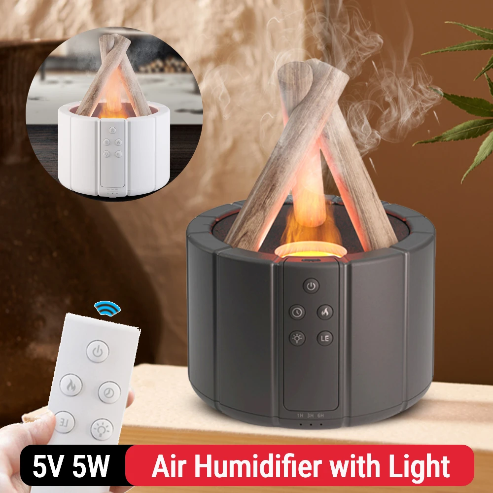 250ml Ultrasonic Aroma Diffuser Auto Shut-Off Cool Mist Humidifier Night Light Simulated Campfire Diffuser with Remote Control