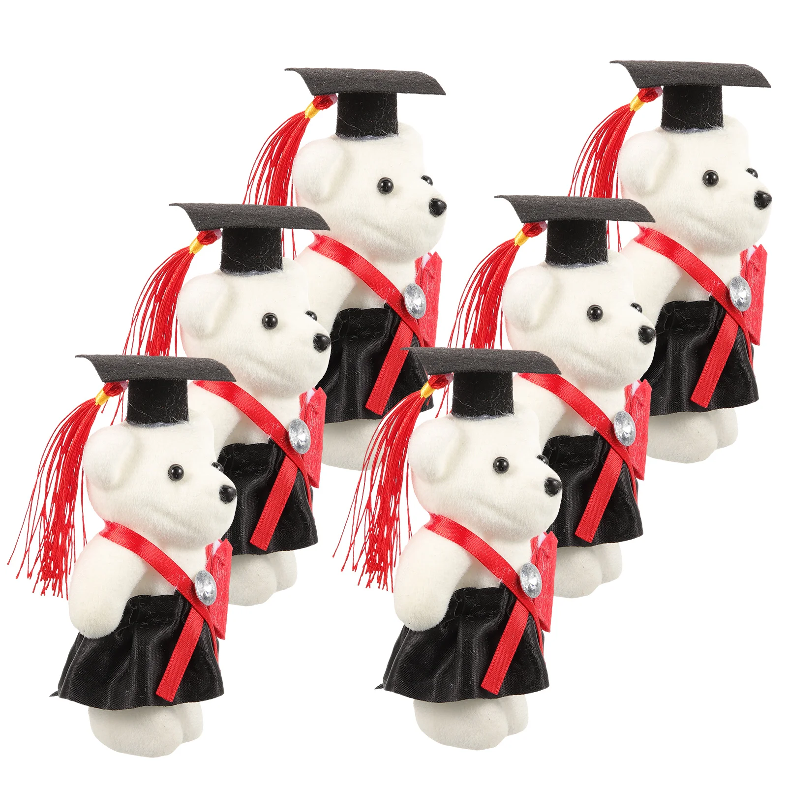 

6 Pcs Graduation Season Dr Bear in Cap Ornament Graduates Gift Flower Bouquet The Desktop Toy Figurine Animal