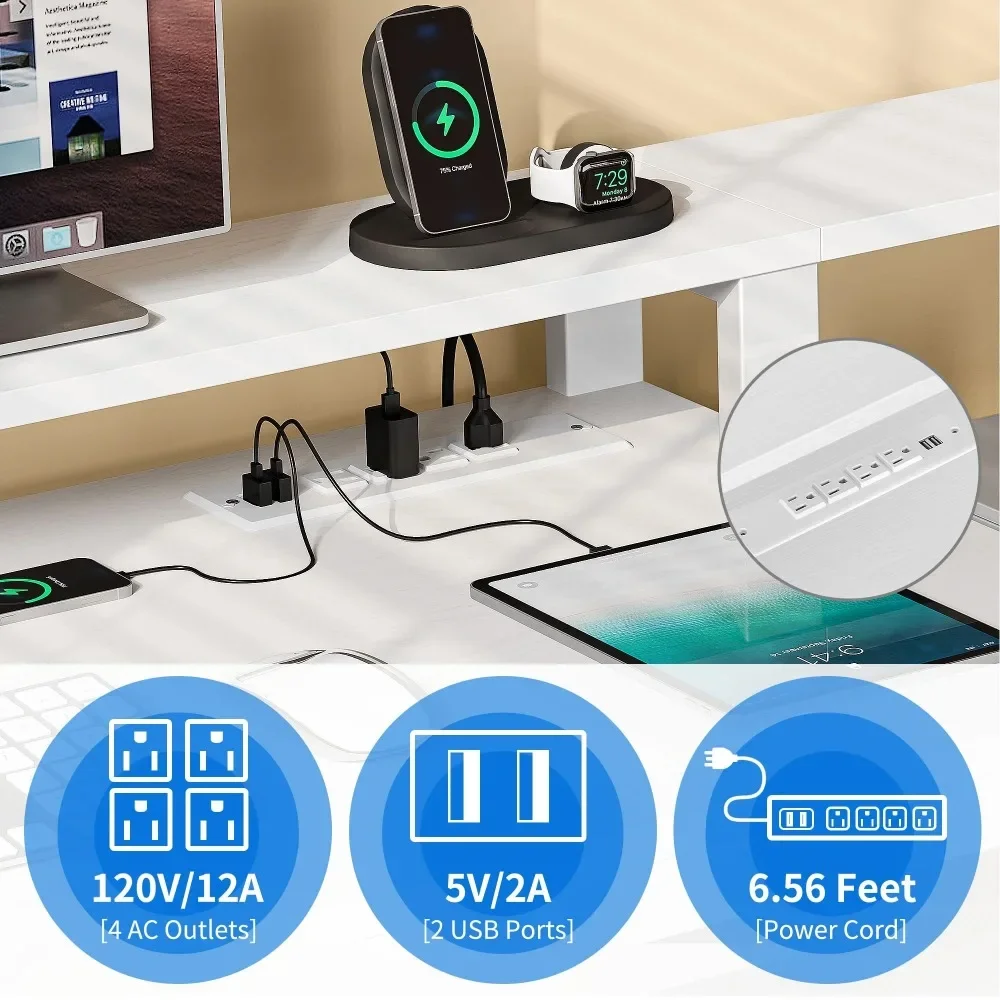 Office Furniture Desk Sets ,65" L Shaped Desk With Power Outlets And Monitor Stand , Computer Desk With LED Light &File Cabinet 3
