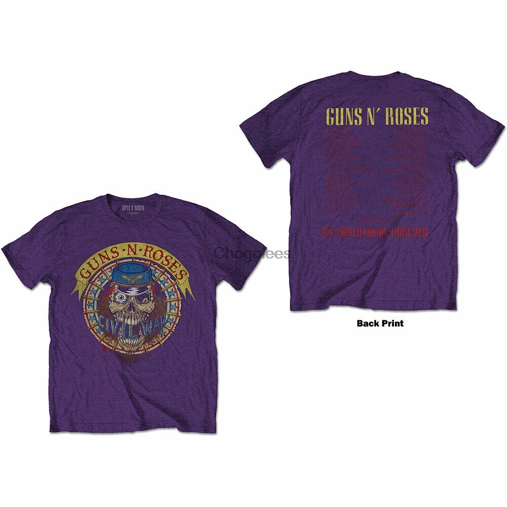 Фиолетовая облегающая футболка GUNS N ROSES с иллюзией времен Гражданской войны