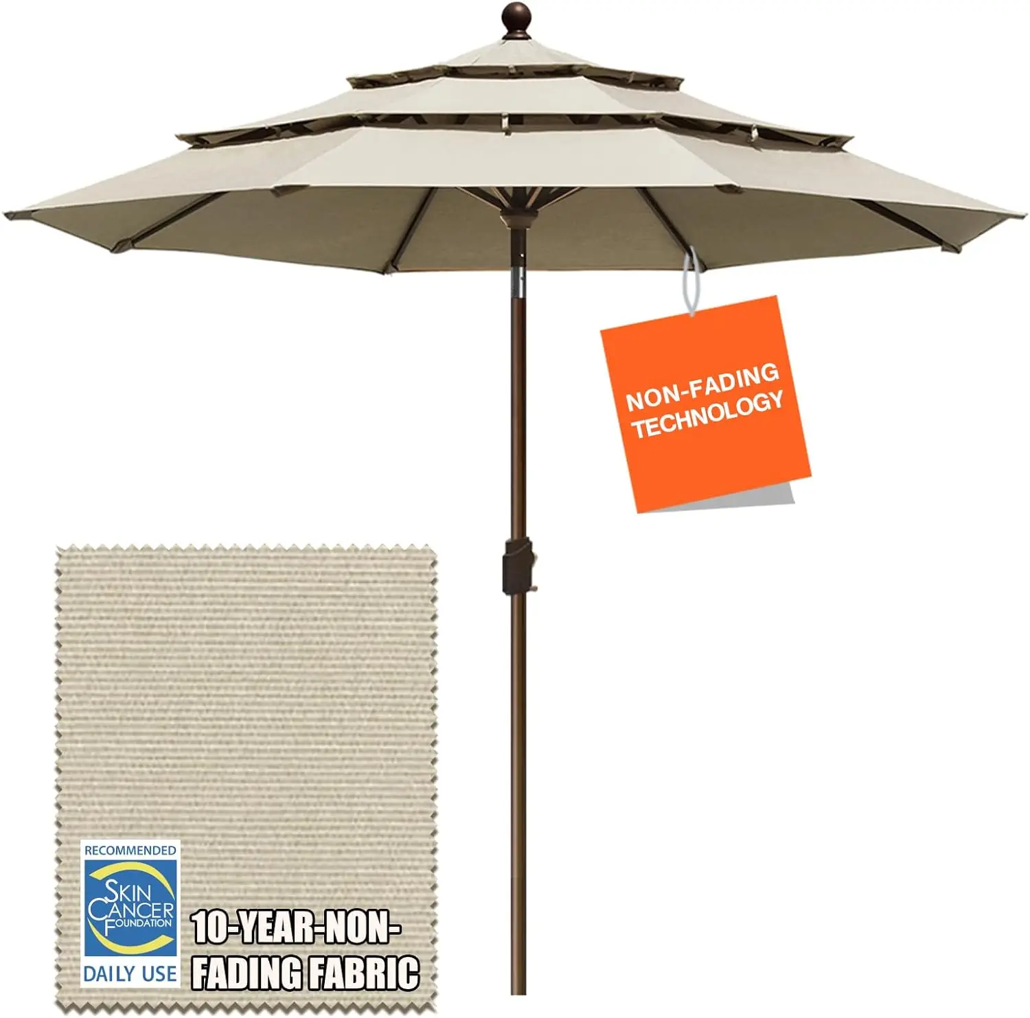 

EliteShade USA 10-Year-Non-Fading 9Ft 3 Tiers Market Umbrella Patio Umbrella Outdoor Table Umbrella with Ventilation,Antique