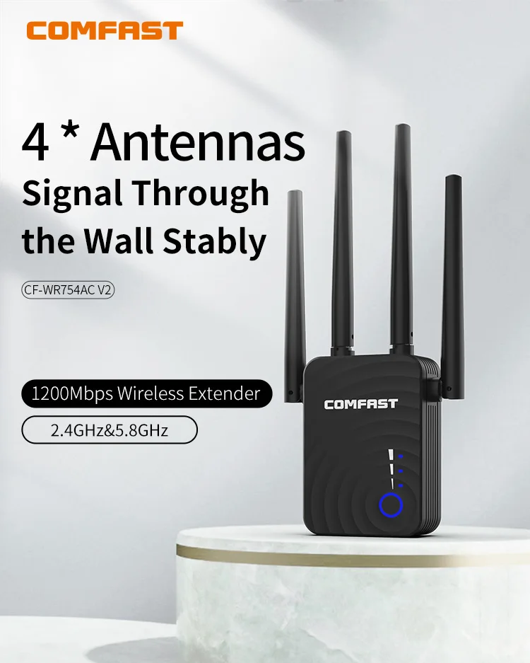 1200Mbps Wireless Repeater Dual Band 2.4GHz&5GHz WiFi Signal Booster Extender 802.11b/g/n With 4 Ethernet Antennas Router