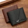 Lychee Texture PU Leather Men's Wallet Short Cash Purse Multi Card Slot Patchwork Card Holder Photo Holder Horizontal Money Clip 2