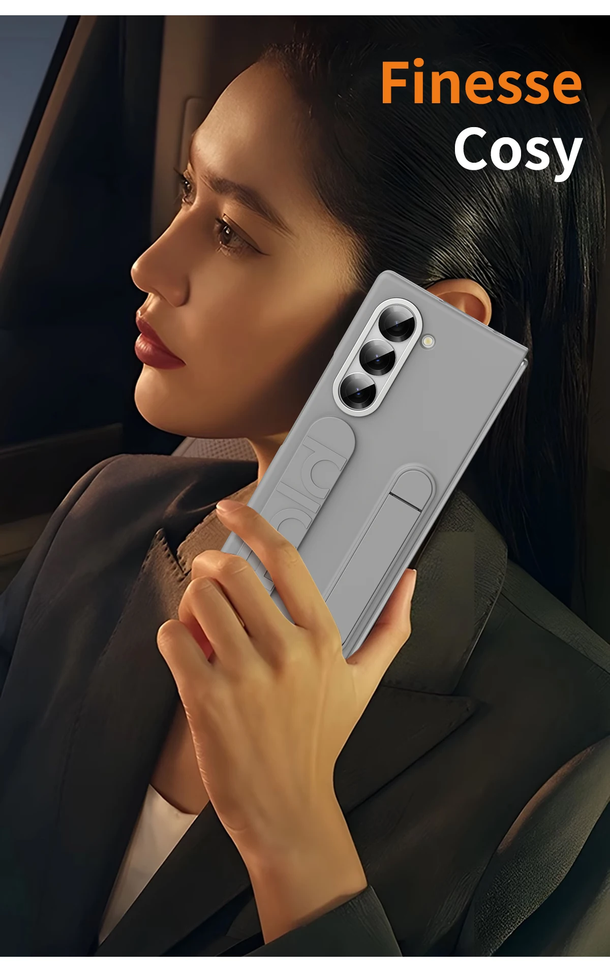 Custodia rigida in PC con retro in vetro satinato per Samsung Galaxy Z Fold 6 con pellicola in vetro per schermo, cinturino da polso, anello e supporto per telefono_voghion.com