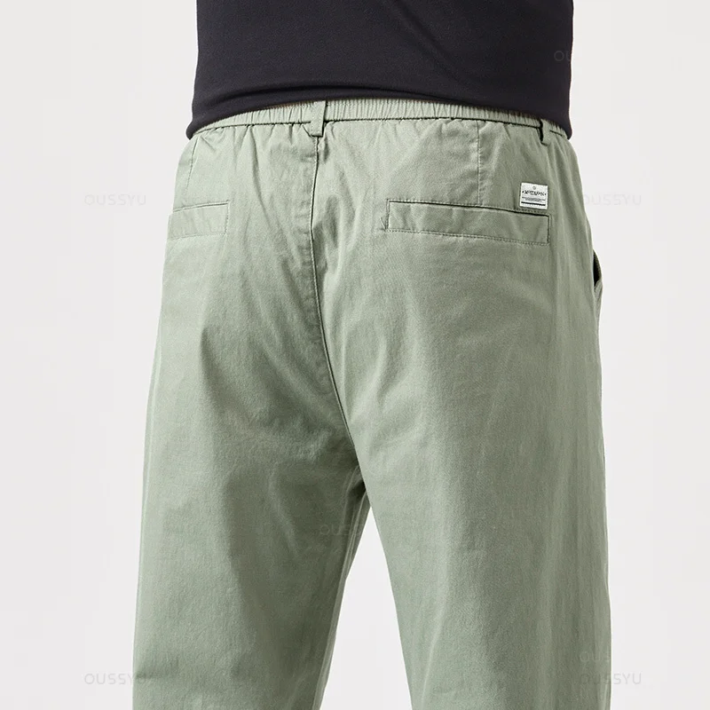Men Cotton Harem Pants Spring Summer Ankle Length Thin Drawstring Cosy Korean Solid Color Casual