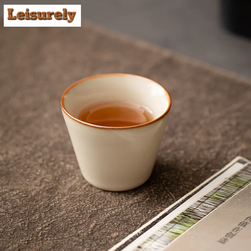2pc/lot Cream Ru Kiln Porcelain Teacup Aesthetic Tea Bowl Water Jug Mini Meditation Cup Chazhan Master Cups Chinese Tea Set 50ML