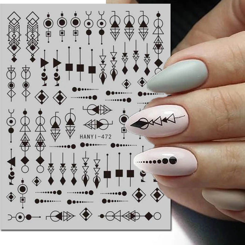 Decalcomanie per Nail Art 3d linee geometriche nere disegni cursori adesivi adesivi per unghie decorazione per Manicure