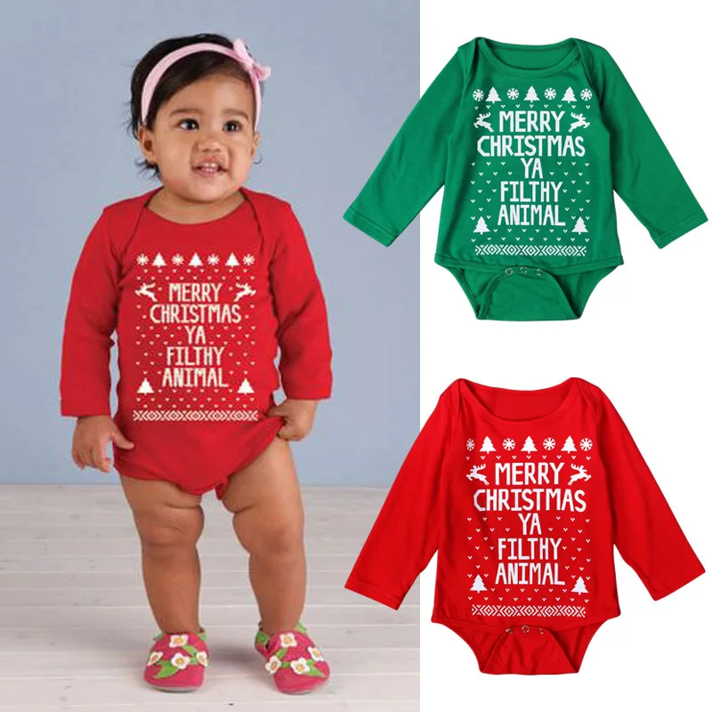 

Merry Christmas Baby Jumpsuit Newborn Romper Green Red Long Sleeve Infant Bodysuits Xmas Clothes One-piece Ropa Outfits Gifts