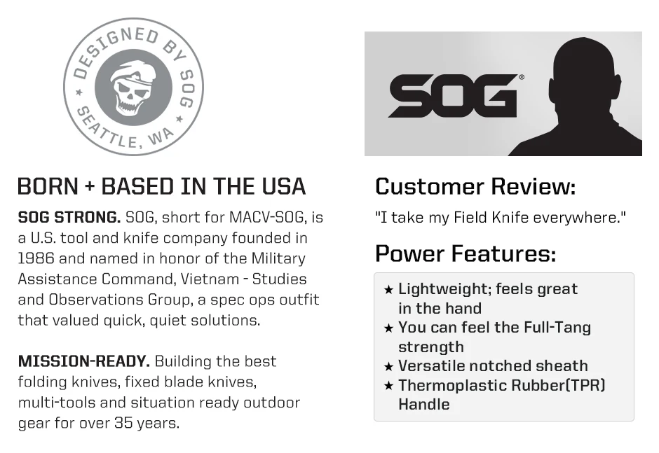 Description Picture 4 of itemSOG Survival Field Knife Fixed Blades Hunting knives with case Outdoor Camping and Bushcraft Utility Knife Hand Tools FK1001-CP