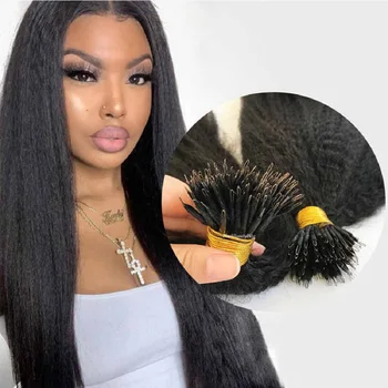 Microlink Nano Ring Human Hair Extension Kinky Straight Brazilian Remy Nano Beads Ring Hair Coarse Italian Yaki 100g 100strands