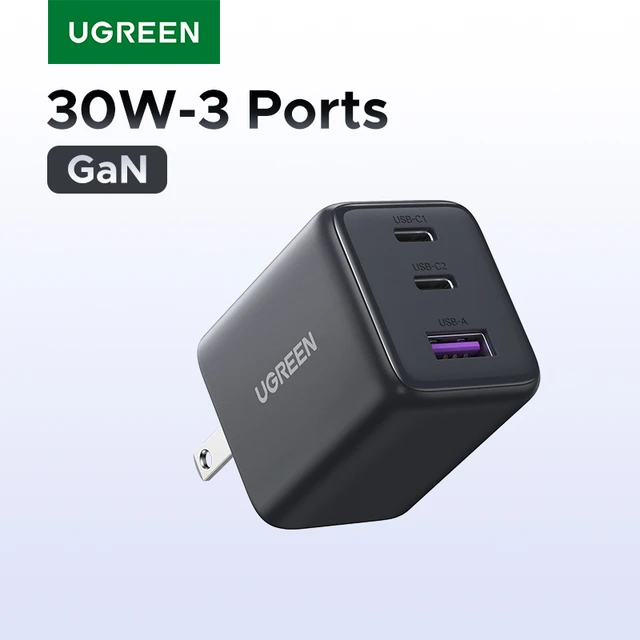 【Enchufe estadounidense】UGREEN 20W 30W GaN cargador Mini PD 3,0 USB C cargador de teléfono para iPhone 16 15 14 Pro Samsung S25 Xiaomi Tablet iPad Air