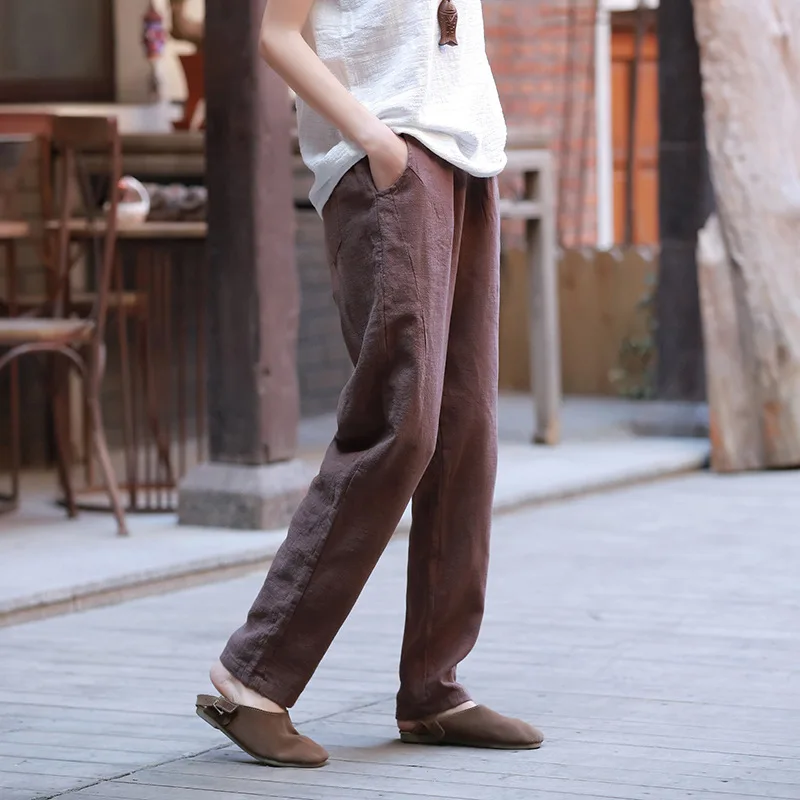 champion sweatpants 2022 New Vintage Style Cotton Linen Elastic Waist Women Ankle Length Pants Spring Summer Solid Vintage Women Pants FT846 high waisted jeans