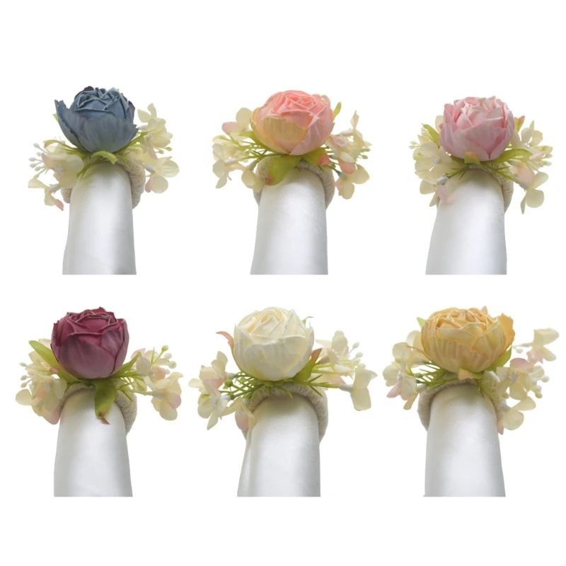 

X6HD Набор из 6 элегантных колец для салфеток. Держатель для салфеток с искусственными цветами. Элегантное украшение стола для и