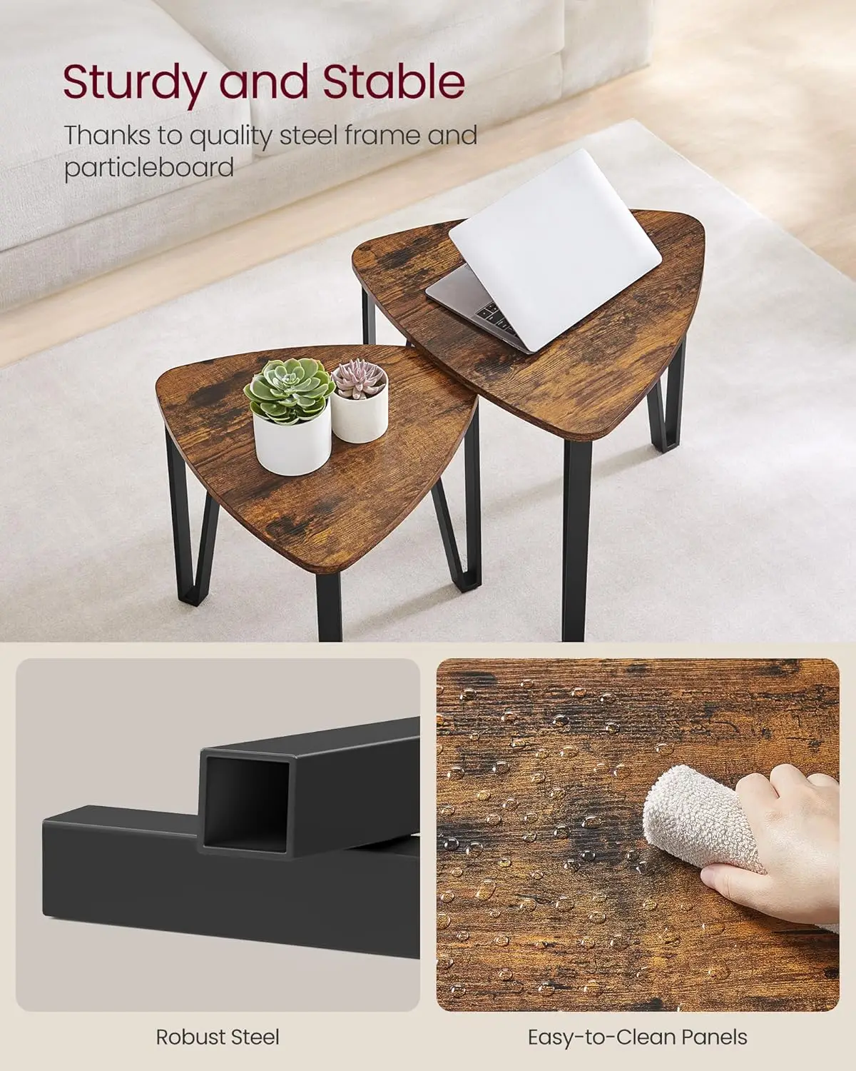 Nesting Coffee Tables, End Tables Set of 2 for Living Room Bedroom, Industrial Small Stacking Side Tables 5