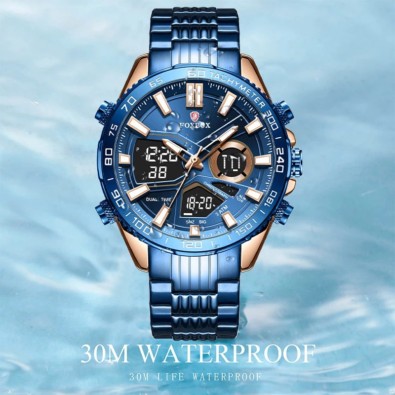 Men Watches Quartz Digital Male Clock Military Sport Blue Stainless Steel Man's Wrist watch_voghion.com