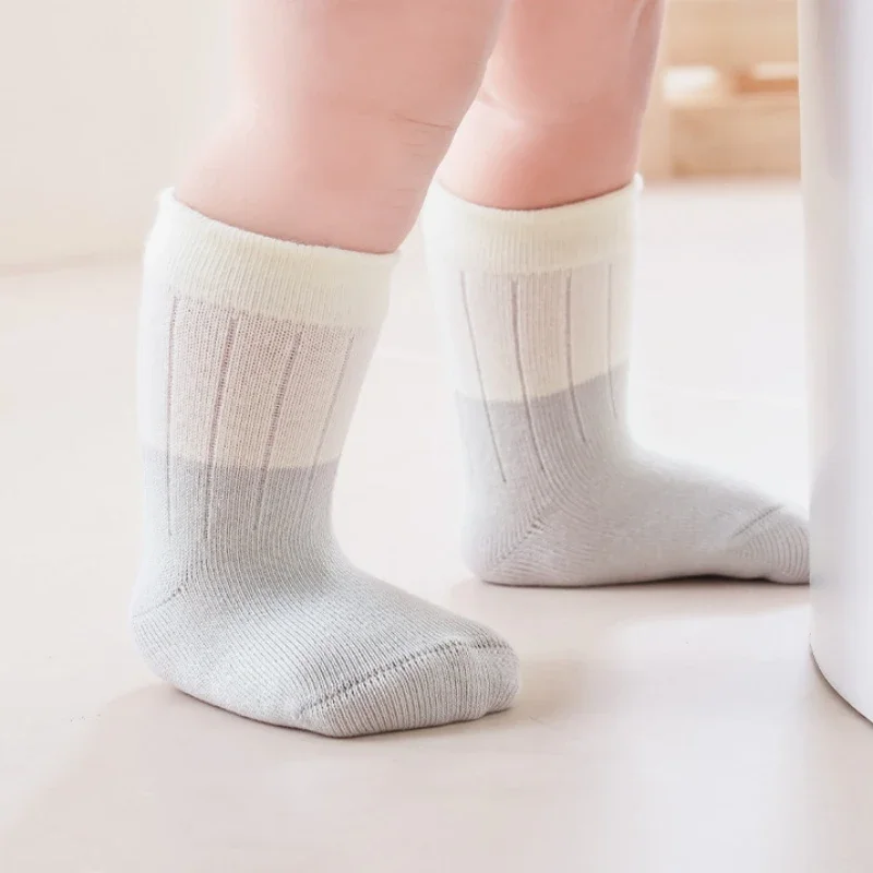 용 긴 양말 3켤레 봄 가을 면 스트라이프 양말 어린이 남아 여아 따뜻한 바닥 양말 중목 양말