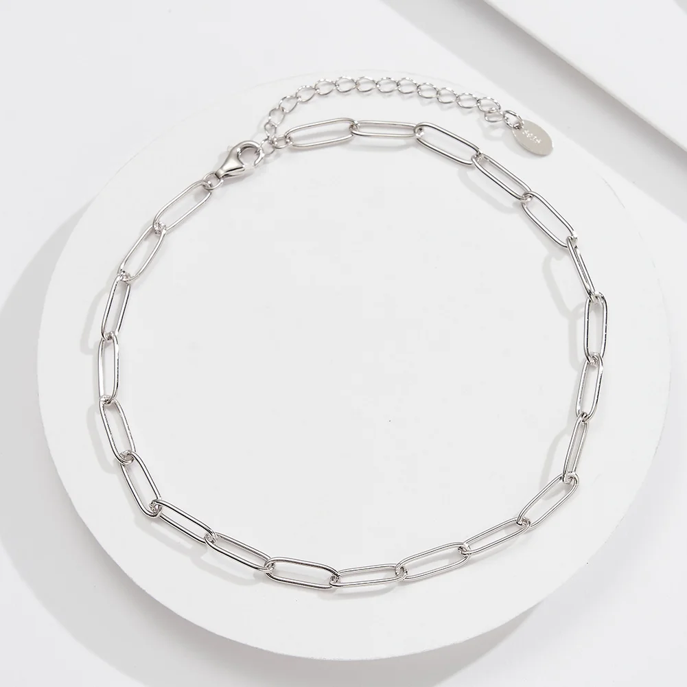 KISS MANDY 925 Silver Vintage Rhombus Chain Anklet for Women Fashion Summer Beach Foot Bracelet Classic Anklet Jewelry SA82