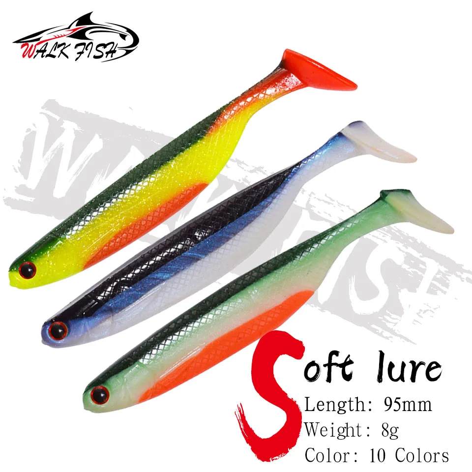 Walk Fish 3Pcs Soft Lure Silicone Bait 9.5Cm 8G Paddle Tail Jigging Wobblers Drive Shad Artificial Swimbait Fluke Pike Leurre