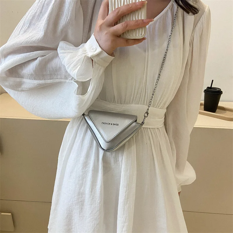 PU Shoulder Bag Personalized Chain Style Small Triangle Crossbody Handbags for Women High-quality Messenger Versatile Luxury Y2k