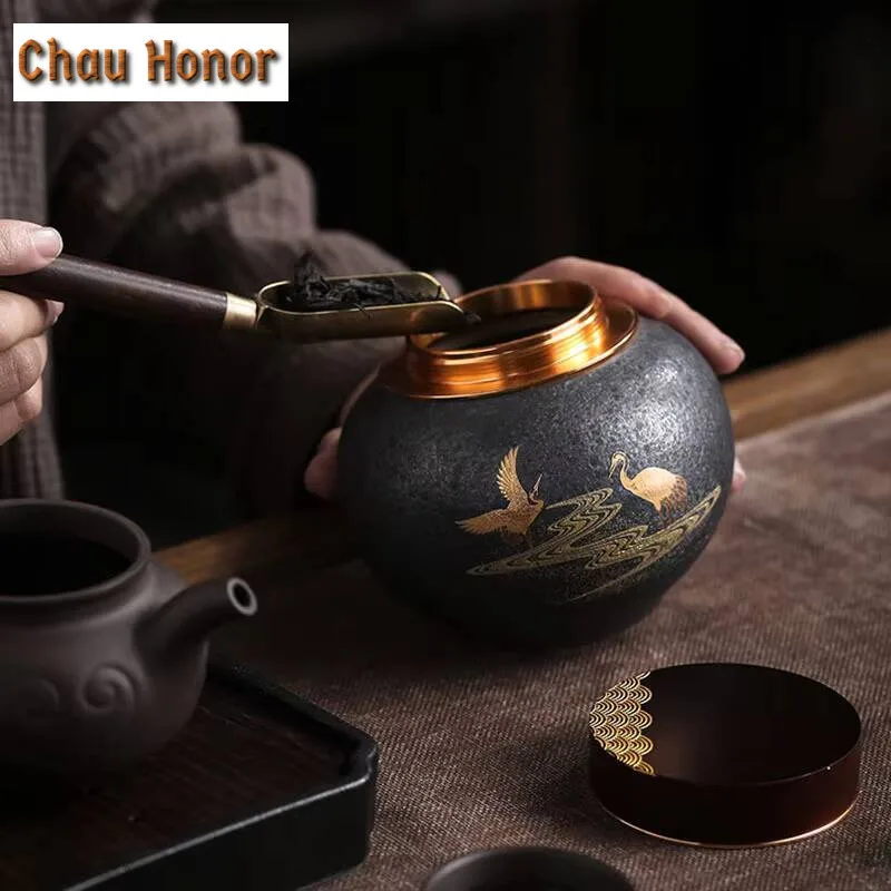Silver Spot Glaze Tea Containers Handmade Ceramic Sealed Household Storage Tea Pot Coarse Pottery Small Tea Warehouse Tea Tin