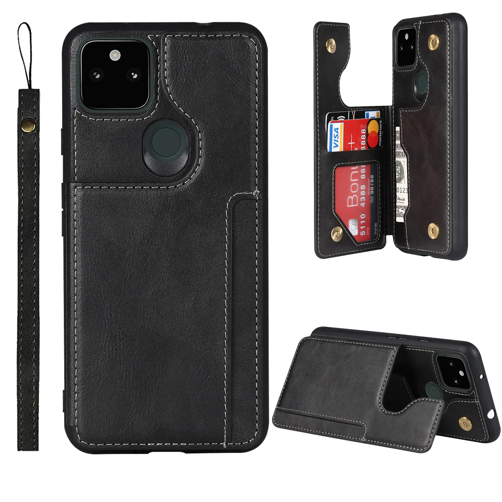 

For Google Pixel 5A Case PU Leather Slim Thin Fit Card Slot Wallet Phone Cover For Pixel 5 XL 4A Shockproof Flip Kickstand Funda