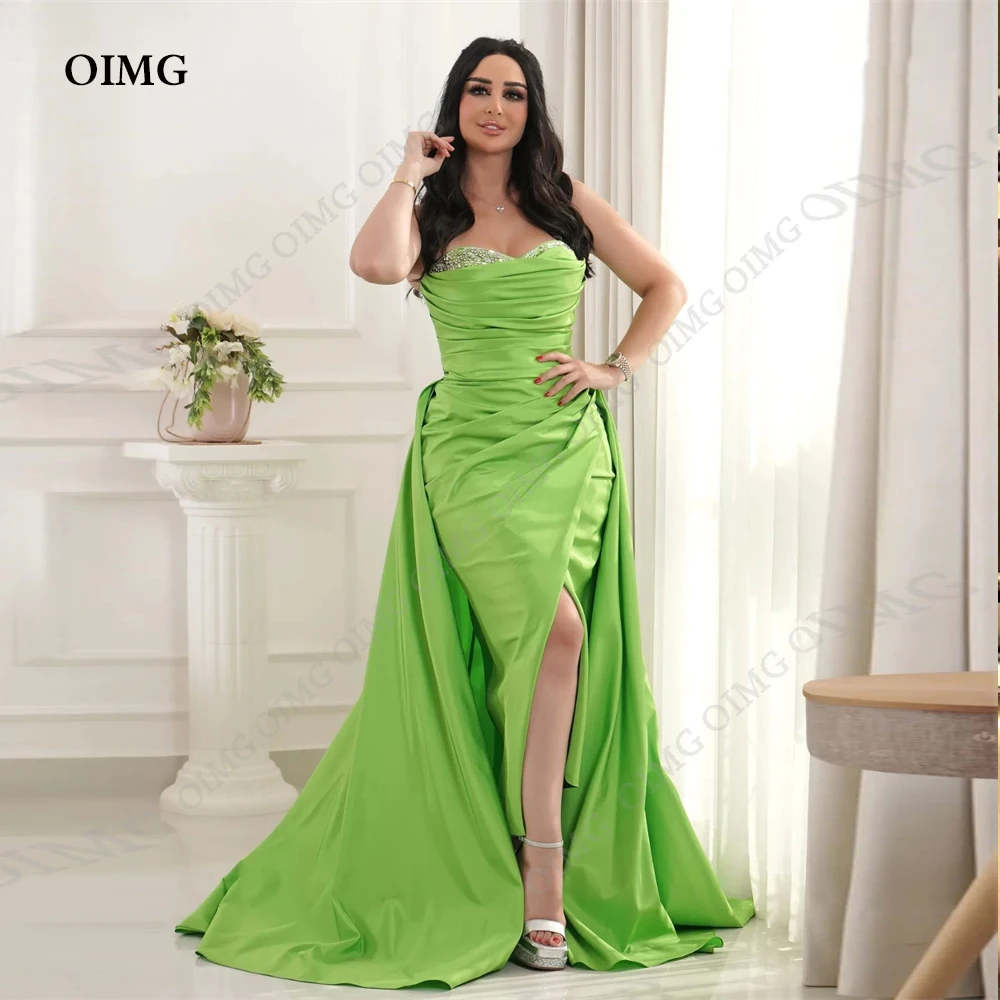 

OIMG Green Sequins Long Shiny Prom Dresses Dubai Arabic Women Sweetheart Side Slit Sparkly Evening Gowns Dress Vestidos