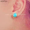 BOROSA Natural Turquoises Golden Plated Stud Earring Fashion Blue Howlites DIY Earrings Jewelry Finding for Women Gifts 6