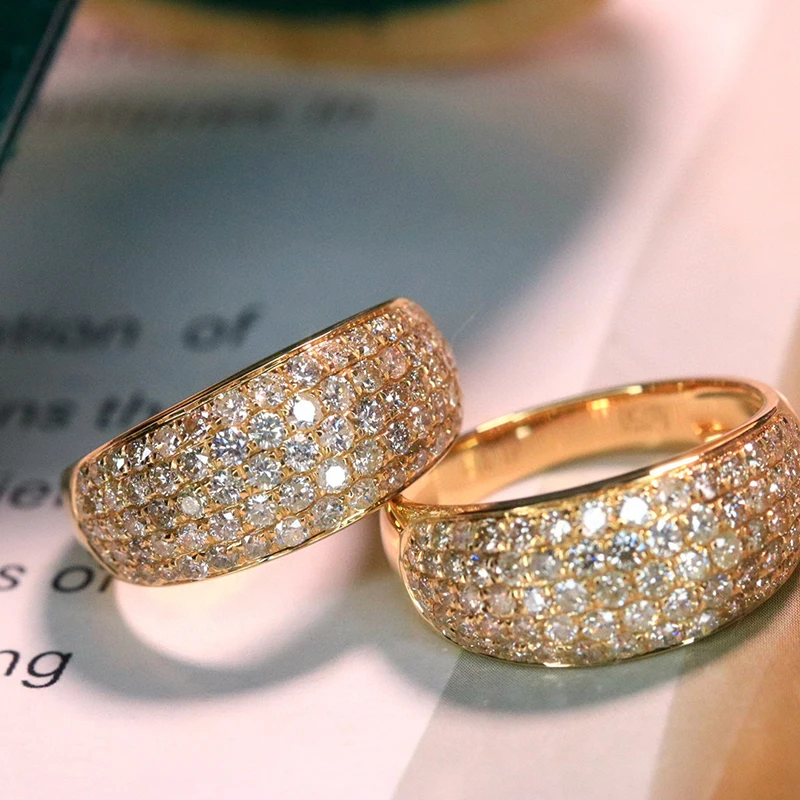 Aazuo 18K Pure Gold Yellow Gold Real Diamonds 1.30ct Luxury 5Lines Ring Gifted For Woman Deluxe Banquet Jewelry Woman's Fashion