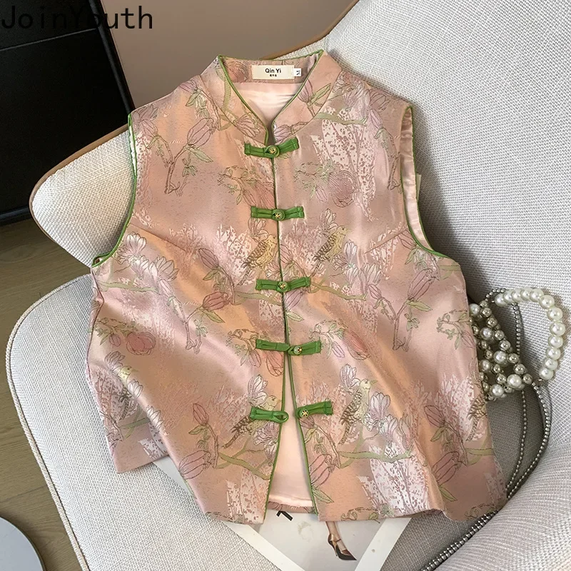 Chinese Style Vintage Vest Women Clothingh Sleeveless O-neck Coat