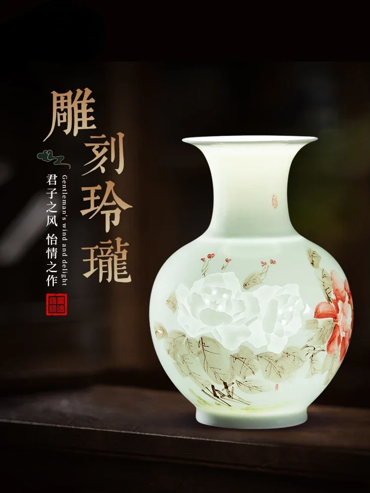 

Jingdezhen Ceramic Vase Hand Painted Pastel Porcelain Bottle Living Room TV Cabinet Flower Arrangement Small Chinese Style