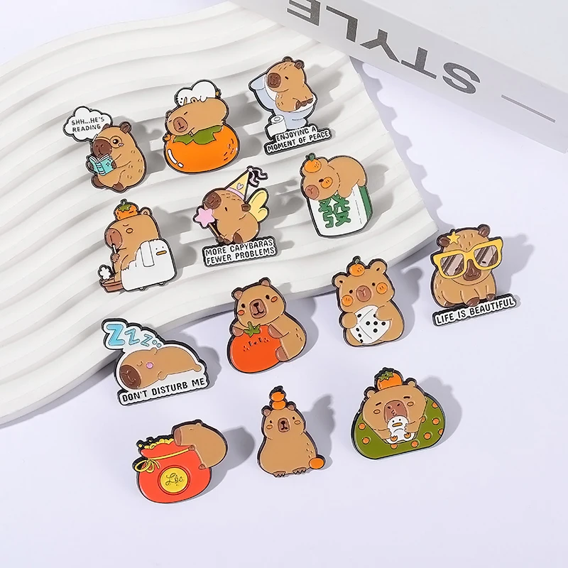 Niedliche Capybara-Emaille-Anstecknadeln, benutzerdefinierte MEHR CAPYBARAS FEWER PROBLEMS, Broschen, Anstecknadeln, Kleidung, Tierschmuck, Geschenk für Kinder – Detail 7