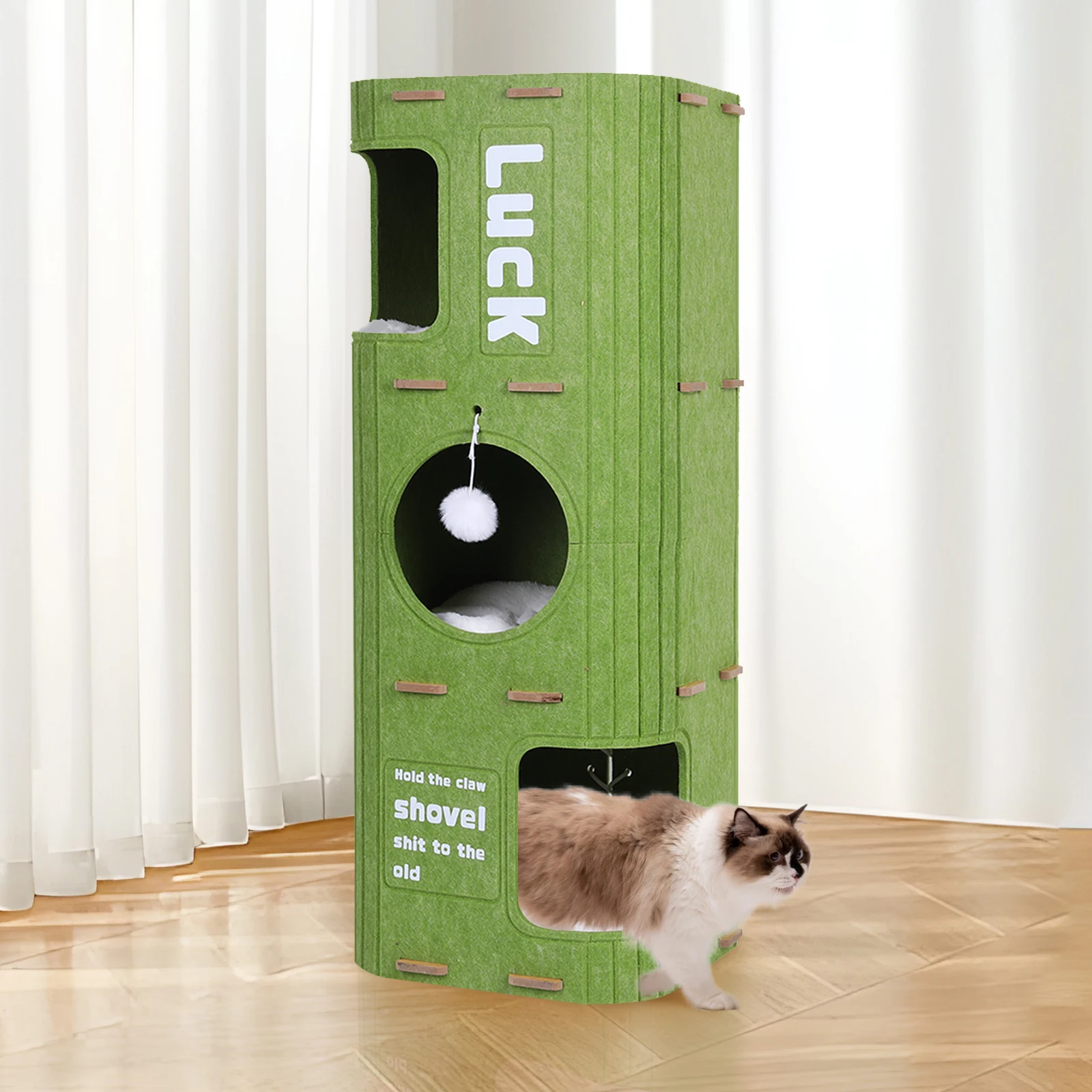 3-Tier Square Cat Climbing Frame Scratch Resistant Safe Cat House Creative Cat Bucket for Multi-Cat Family Pet Entertain Nest