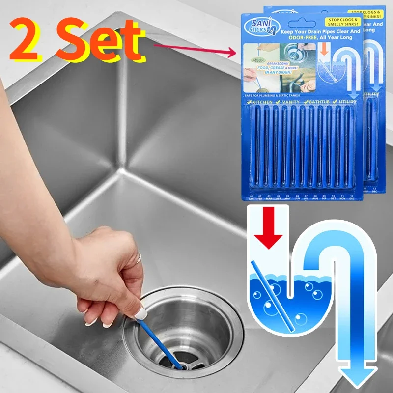 

2Set Pipe Cleaning Sticks Kitchen Sink Sewer Cleaning Remove Oil Pollution Washbasin Bathtub Pipe Cleaning Rod