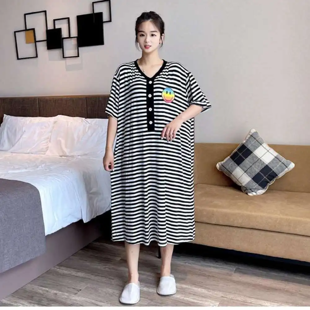 

Ночная сорочка женская с коротким рукавом, рубашка в полоску, домашняя одежда для сна, большие размеры 5XL, на лето