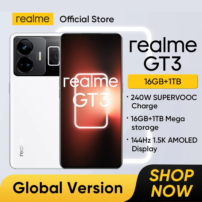 Realme GT3 스냅드래곤 8 + Gen1 프로세서, 240W SUPERVOOC 충전, 6.74 인치 144Hz AMOLED 디스플레이 펄스 인터페이스 디자인, 16GB + 1TB 스토리지