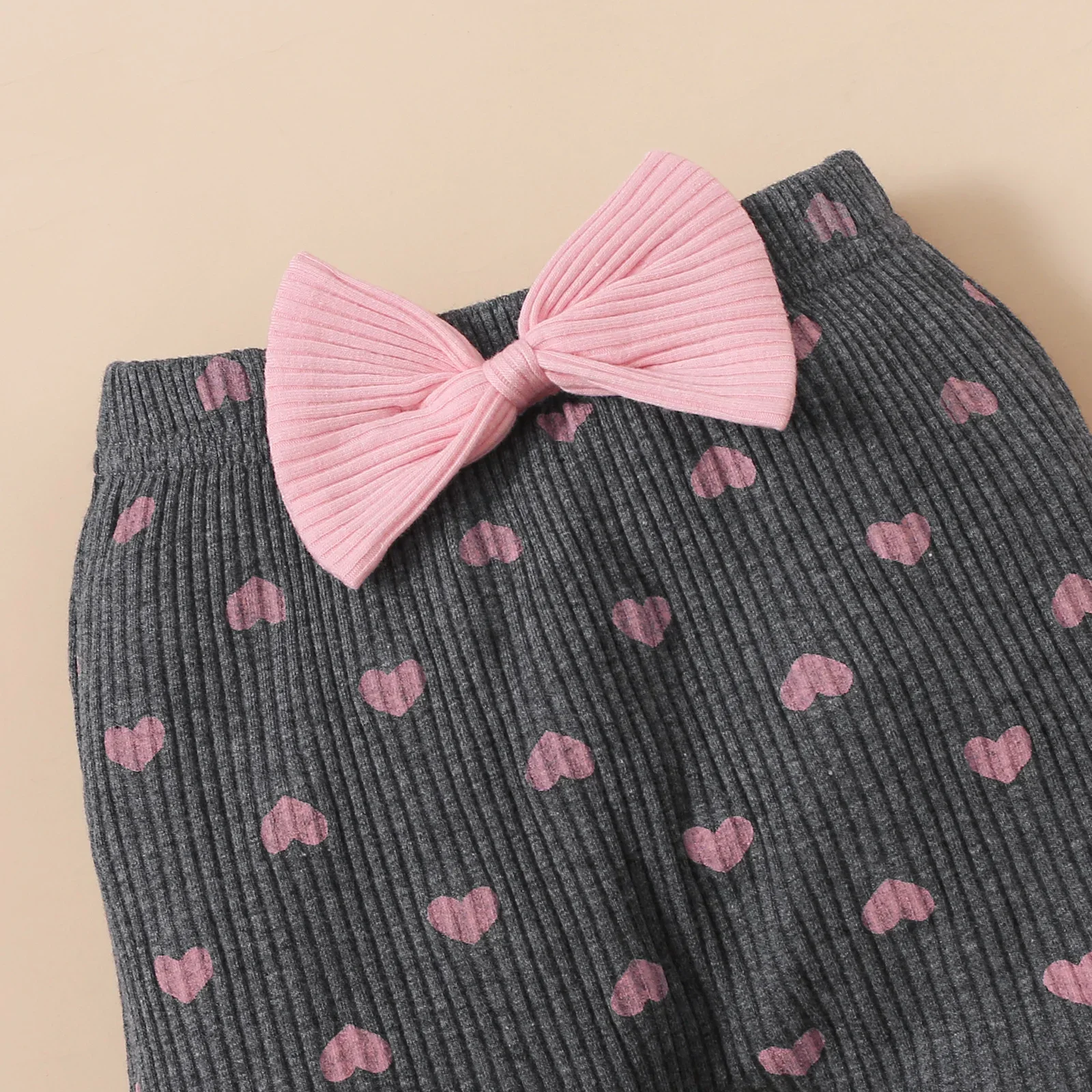 Newborn Baby Girls Clothes Set Pink Toddler Ruffle Tops Heart Print Bow Trousers Princess Casual Infant Outfits