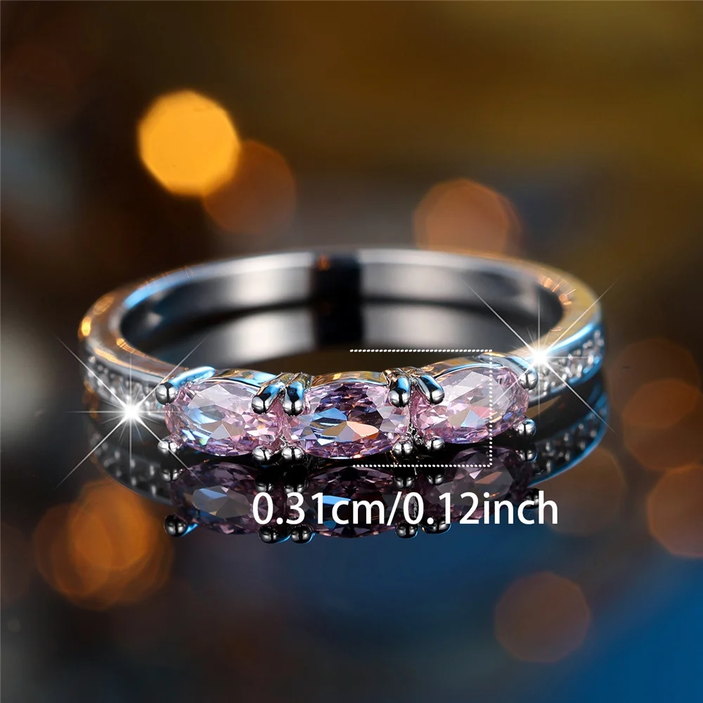 Female Cute Pink Zircon Stone Ring Vintage Silver Color Wedding Jewelry Promise Engagement Rings For Women