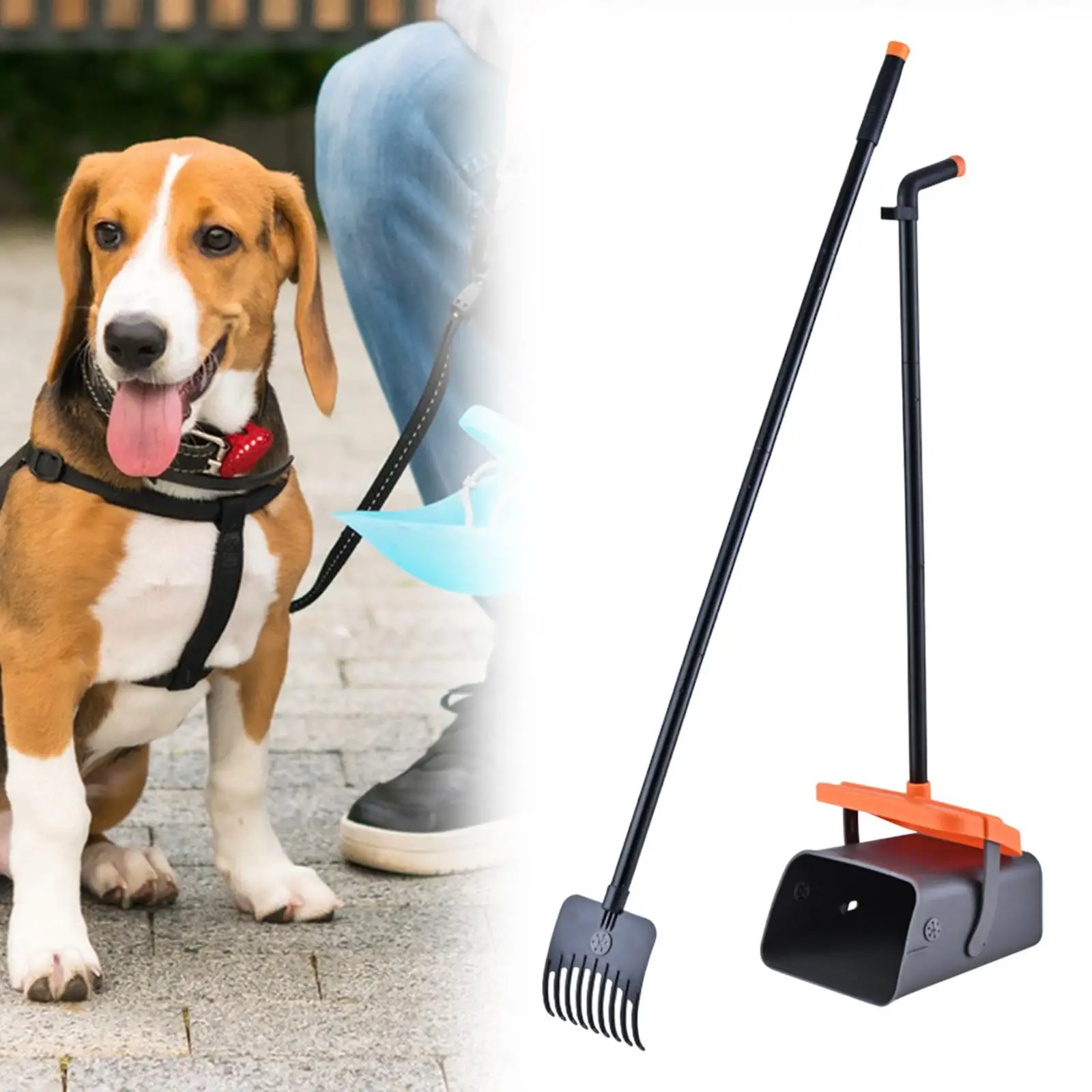2x Dog Poop Tray and Rake Set Dog Poo Pick up Tool Sturdy No Bending Clean up