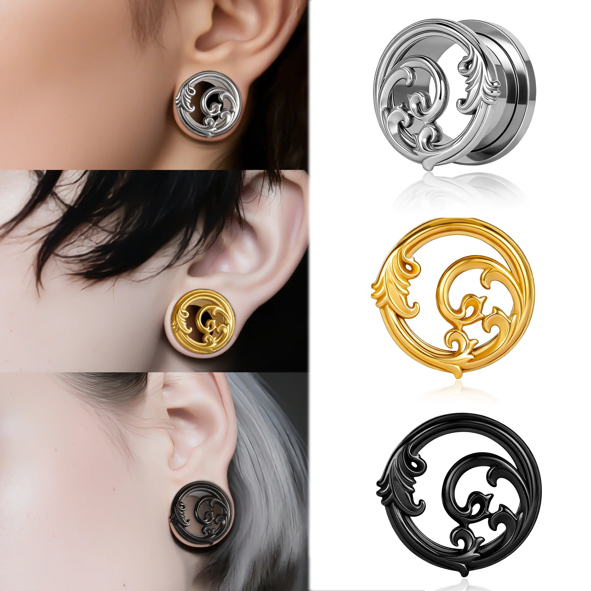Vanku 2 Stück Blumen-Ohrdehner Plugs 316 Edelstahl Ohrtunnel Stretcher Piercing Damen Körperschmuck Elegant Valentinstag Neu