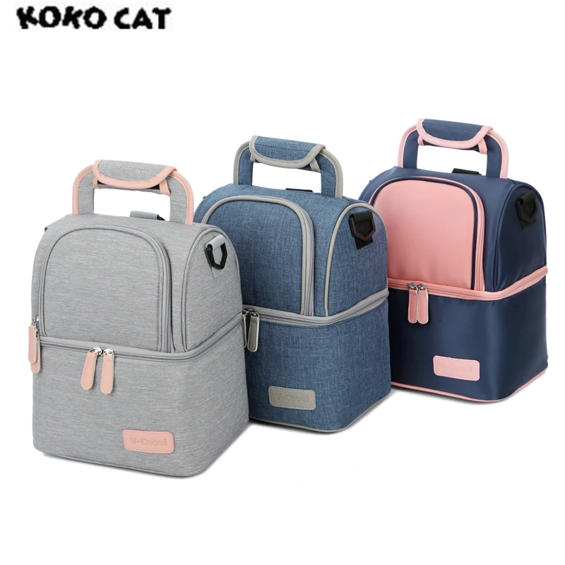 Lunch Bag Women Thermal Dinner Box Cooler Picnic Pouch Double Layer Portable For Food Kids Milk