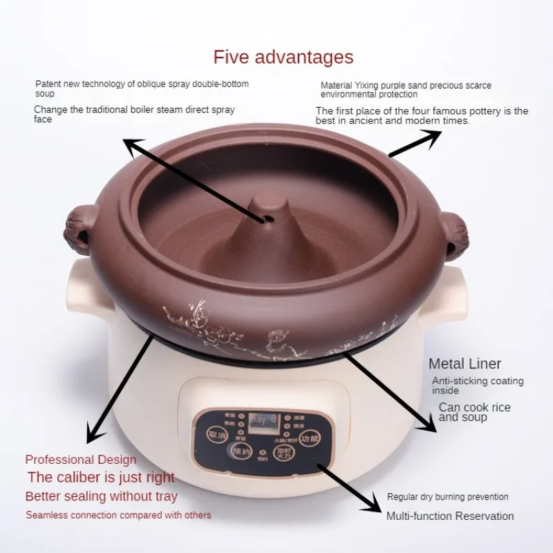 Slow Cooker for Home Use Electric Steam Cooker Purple Clay Soup Pot for Chinese Herbal Medicine Stew 4