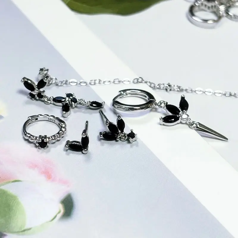 여성을위한  귀 바늘 실버 블랙 지르콘 귀걸이 기하학 귀걸이 패션 하이 쥬얼리 액세서리