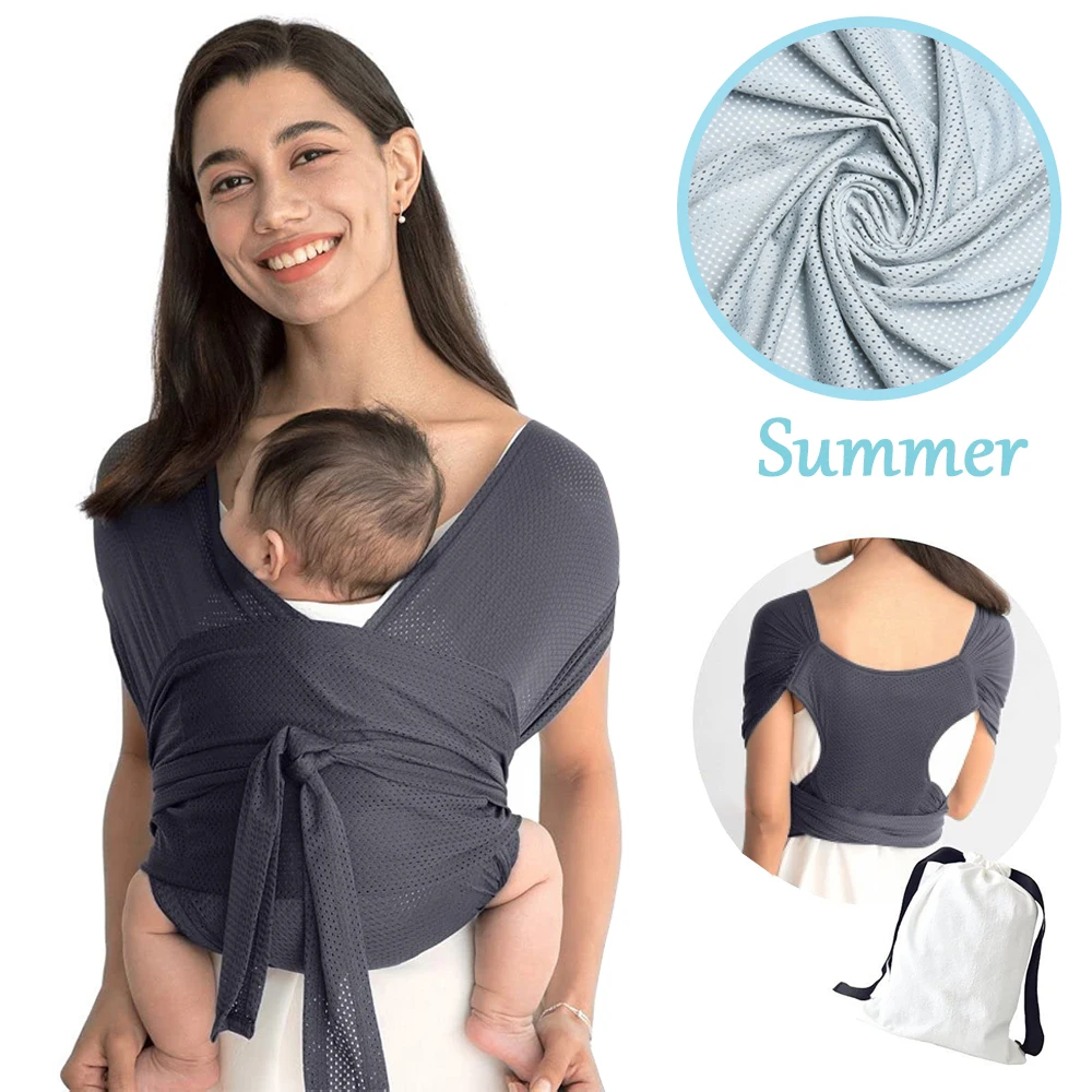 Baby Wrap Carrier for Summer Mesh Infant Carrier Solid Baby Sling
