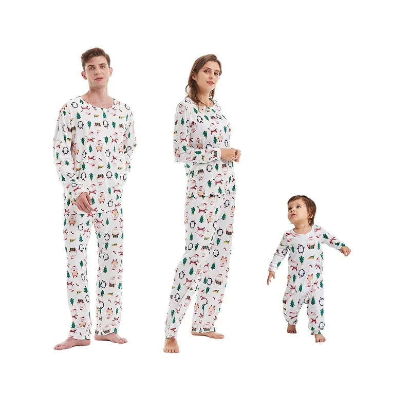 thumbnail image 1 of Conjunto de pijamas a juego para toda la familia de Navidad 2022, conjunto de pijamas para padre, madre, niño, bebé, Papá Noel, pingüino, árbol de Navidad, top y pantalones, pijamas familiares, 1 of 4