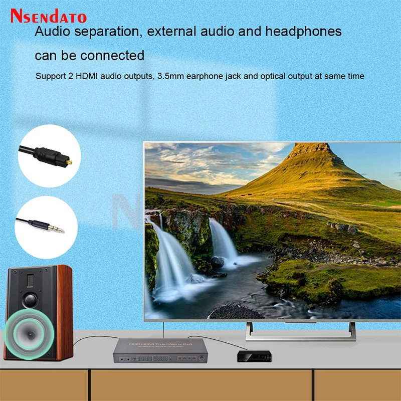 4K 60Hz HDMI Matrix 2X4 HDMI Splitter 2 In 4 Out HDMI Audio Extractor Splitter Switcher With ARC AUX SPDIF Scale Down For PS4 TV