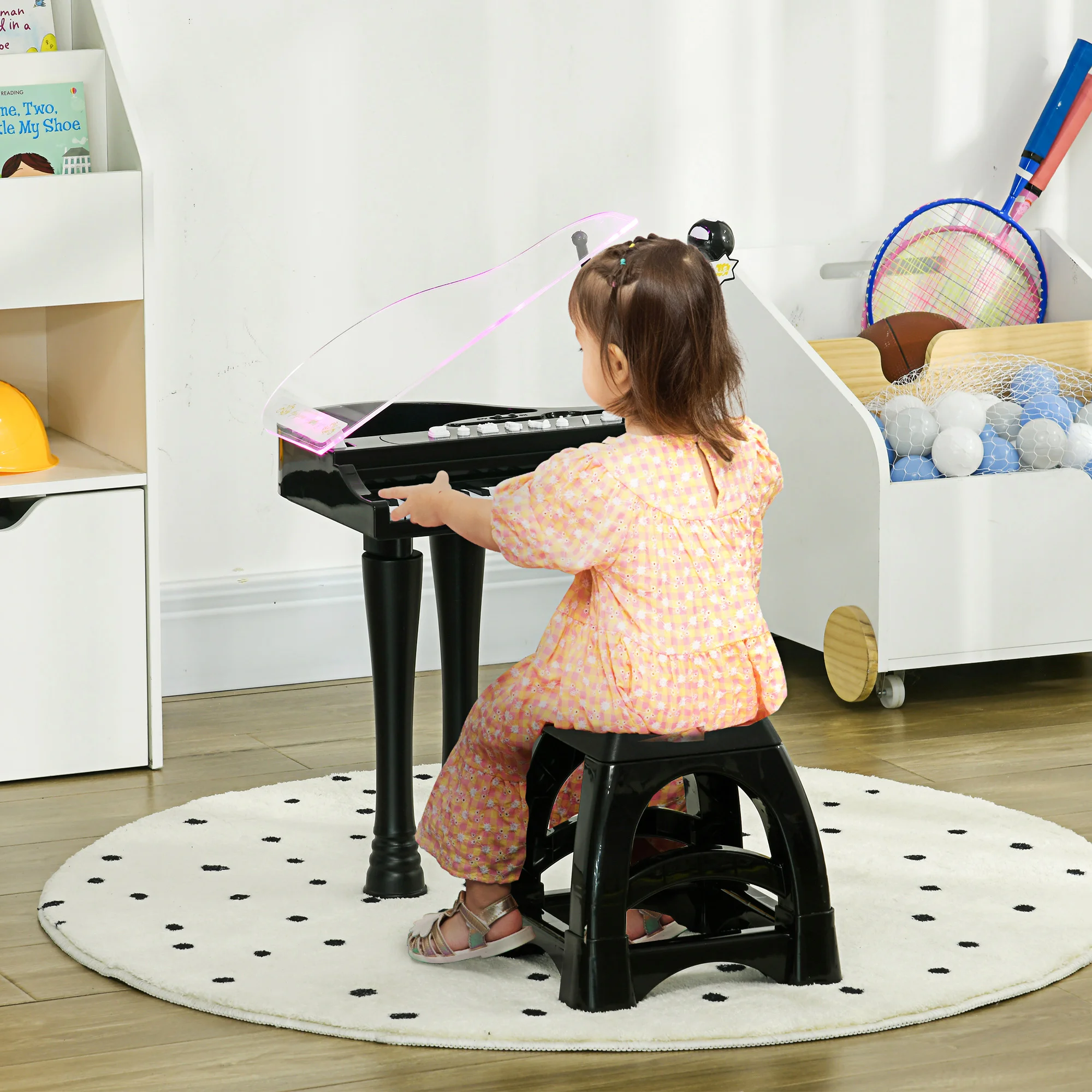 AIYAPLAY Piano enfant électronique 32 touches multifonctions avec micro  haut parleur tabouret couvercle lumineux LED blanc