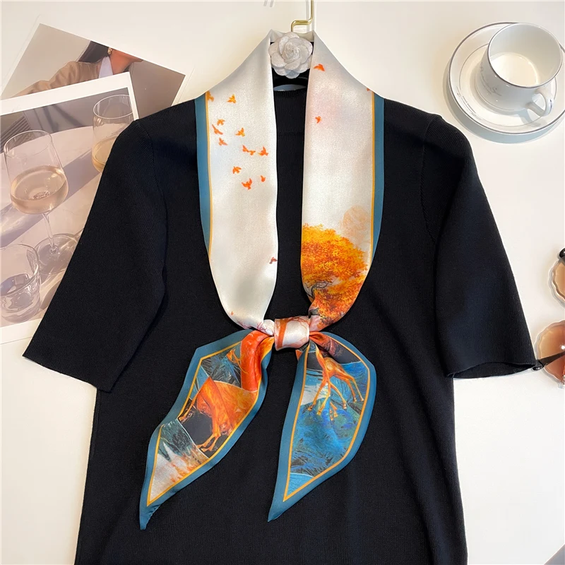 

Fashion Print Satin Silk Skinny Hair Scarf for Women Neckerchief Hairbands Ribbon Wrist Wraps Design Neck Tie Headband Headware