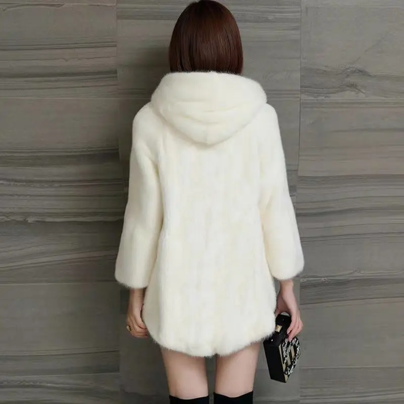 Vintage Hooded Plush Outwear Women Casual Imitation Mink Warm Winter Jacket Loose Oversized Thick Windproof Faux Fur Korean Coat