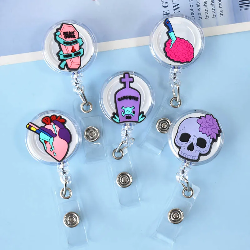 Halloween Cartoon Skull Witch Poison Retractable Nurse Badge