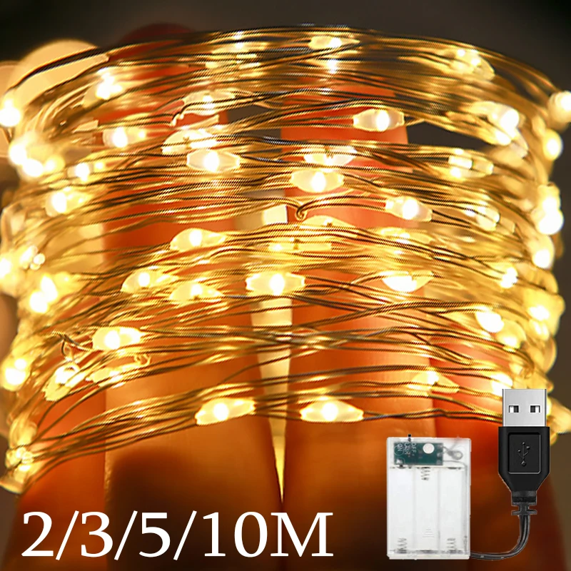 210MLEDStringLightsUSBBatteryCopperWireGarlandLampOutdoor